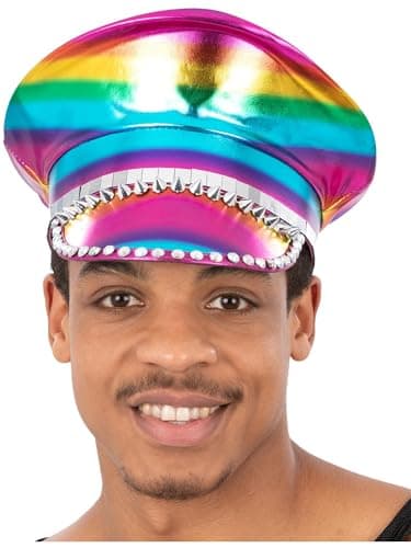 Image of Smiffys Metallic Studded Rainbow Captains Hat, School Days Fancy Dress, Troops Dress Up Hats