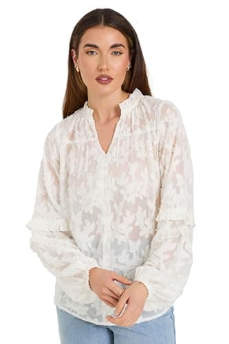 Image of Long Tall Sally - LTS Tall White Jacquard Floral Blouse - Women's