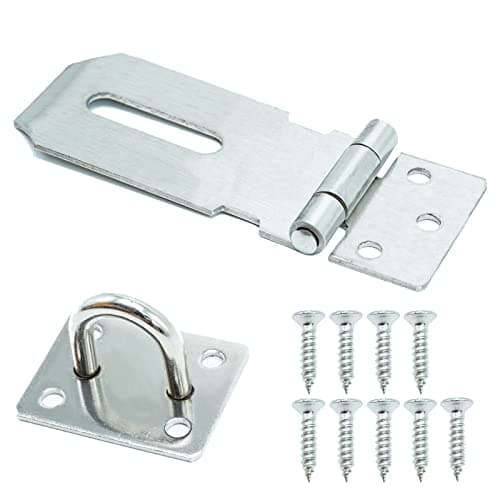Image of SZXMDKH Door Padlock Hasp, 3 Inch Stainless Steel Hasp and Staple Shed Lock Latch Heavy Duty Gate Security for Window Cabinet Pet Cage Crate,Silver