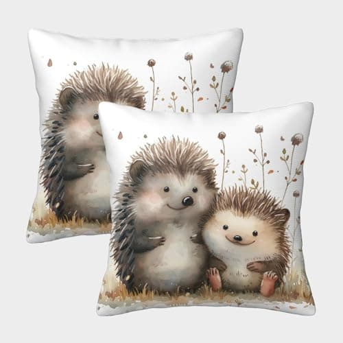 Image of UENDOKRNN Hedgehog with Invisible Zipper Pack of 2 Homeware Cushions Decorative Throw Pillow for Sofa Bed Couch Chair 50x50cm