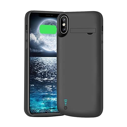 Image of BAHOND Battery Case for iPhone X/XS, 5000mAh Rechargeable Battery Charger Case, Adds 2X Extra Juice, Support Wired Headphones (5.8 Inches) Black