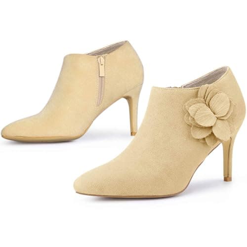 Image of Perphy Flower Pointed Toe Stiletto Heels Ankle Booties for Women Beige 6 UK/Label Size 8 US