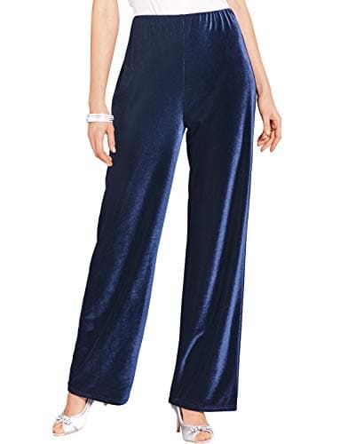 Image of Chums Ladies Velour Straight Leg Trousers Soft Stretch Elasticated Waist Smart Casual Evening Comfort Trousers Sizes 12–24 Navy 14 Short
