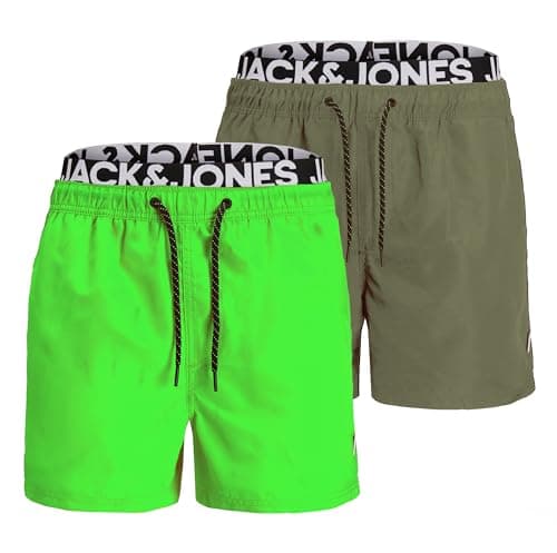 Image of JACK & JONES SPLICELOGO Men's Swimming Trunks S M L XL XXL Black Red Orange, B: Dusty Olive/Gecko Green, M