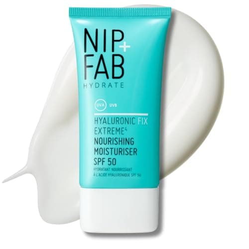 Image of Nip + Fab Hyaluronic Fix Extreme4 Nourishing SPF 50 Moisturiser (50ml) – Ultra-Hydrating Daily Face Cream with Broad Spectrum UVA/UVB Protection, 1% Hyaluronic Acid & Polyglutamic Acid