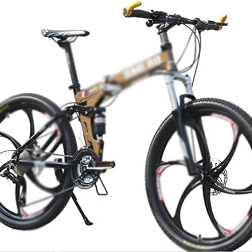 Image of LRFVADW Mens Bikes 26 Inch Folding Bicycle 3x9 Speed Mountain Bike With Full Suspension(Black yellow)