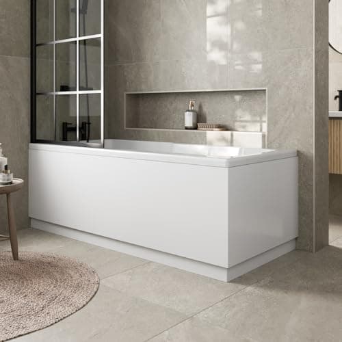 Image of Baystone Modern 1700mm Front Side Panel & 700mm End MDF Bath Panel 18mm Wooden Panels for Bathroom Baths Soaking Tubs, Adjustable Plinth, Easy to Cut, White Gloss
