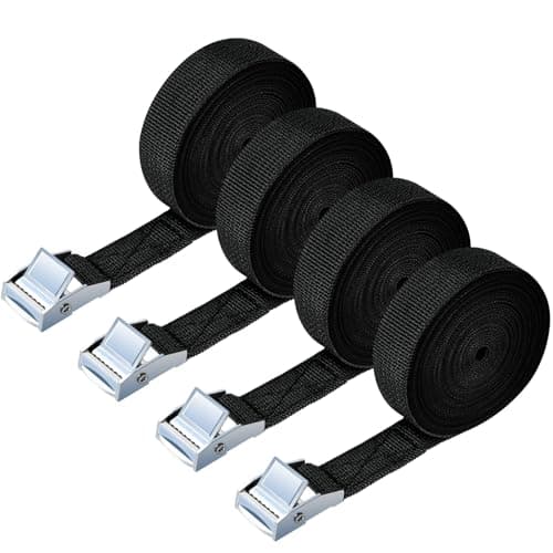 Image of URAQT Tie Down Straps, 4 Pack Heavy Duty Tensioning Belts, 6M Adjustable Cargo Straps Ratchet Straps for Motorcycle, Cargo, Trucks, Trailer, Luggage, 250kg Loading Capacity, Quick Release (Black)