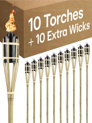 Image of 10 Garden Torches 90 cm Natural Colour Bamboo Environmentally Friendly Long Burning Time Refillable