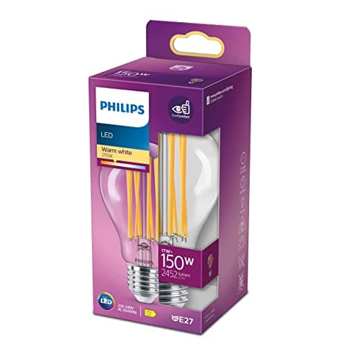 Image of Philips LED Premium Classic A67 Clear Light Bulb [E27 Edison Screw] 17W - 150W Equivalent, Warm White (2700K), Non-Dimmable.