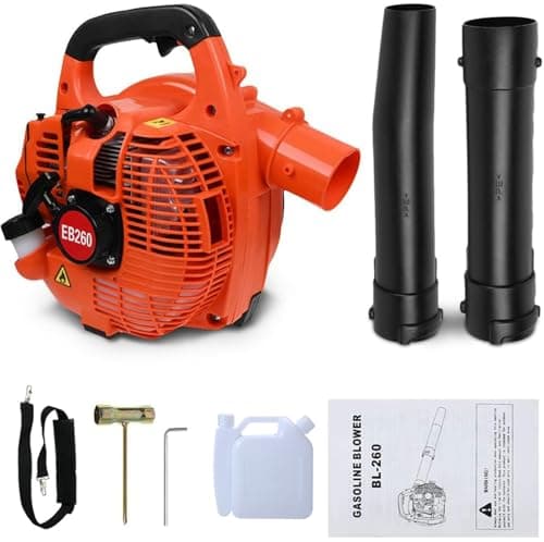 Image of 26cc Petrol Leaf Blower, 2-Stroke Handheld & Adjustable Shoulder-Strap Design with 2 Extension Tubes, High Power for Clearing Heavy Leaves, Garden Debris, Dust Snow - Orange
