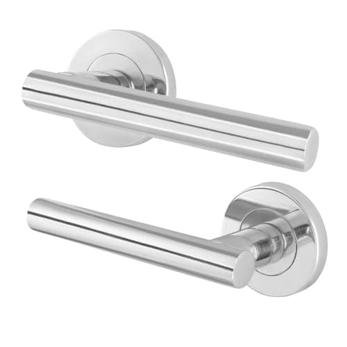 Image of EAI Internal Door Handle Polished Chrome | 1 Pair Silver Lever on Rose Round Handles | Oliena Range