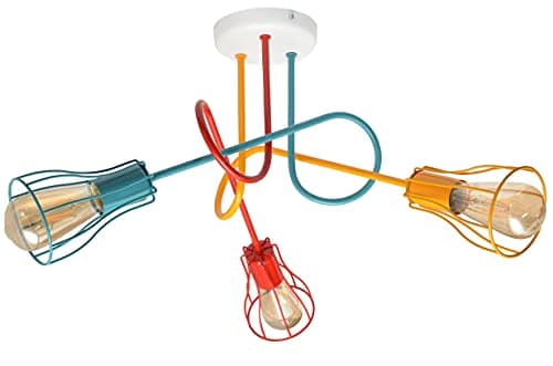 Image of Helam Oxford Multi Arm Semi Flush Ceiling Light White, Orange, Red, Turquoise 64cm