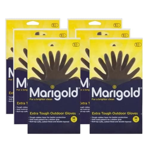 Image of BBliss 6 x Gardening Rubber Gloves Extra Tough & Non-Slip Grip for Outdoor Cleaning | Roll-top Cuffs Cotton-lined & Double Layered | Medium Black