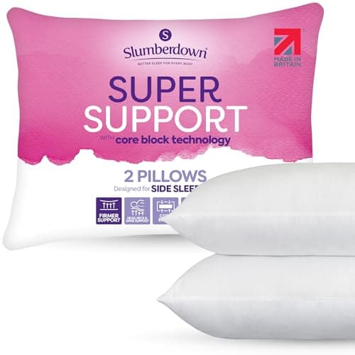 Image of Slumberdown Cosy Nights Super Support Pillows 2 Pack - Firm & Supportive Pillow for Side Sleepers, Reduces Neck & Shoulder Pain | Foam Block, UK-Made, Non-Allergenic, Washable (48 x 74cm)