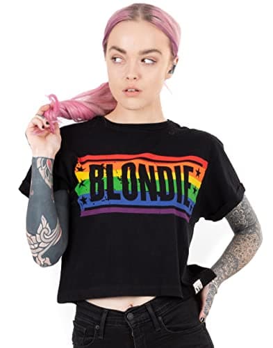 Image of Blondie Cropped T-Shirt for Women | Ladies Rainbow Music Band Logo Black Crop Top | Clothing Merchandise Gifts