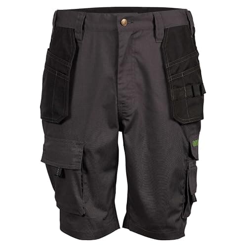Image of Apache Workwear Men's Work Shorts | APKHT Cargo Holster Pocket Shorts | Grey/Black 30 Waist | Rip-Stop polycotton durable material | Low Rise Comfort Waist | Side cargo pocket and large phone pocket