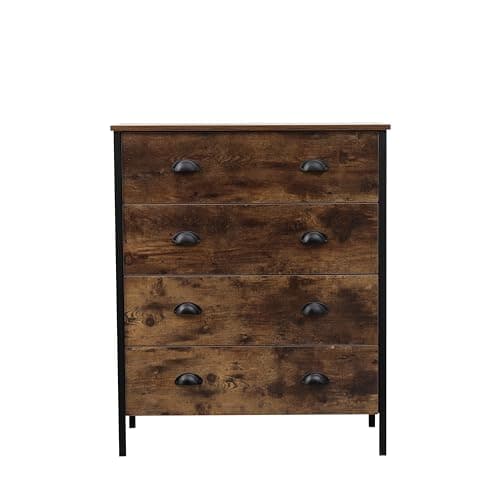Image of EFWOOD Rustic Brown Chest of Drawers with Metal Frame,Storage Organizer Cabinet for Bedroom, Living Room,Hallway (4 Drawers Chest)