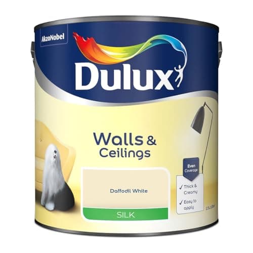 Image of Daffodil White & Ceilings Silk Emulsion Paint 2.5 L – Smooth Washable Silk Finish, Quick Dry, Low-VOC, Easy Application for Interior Walls & Ceilings