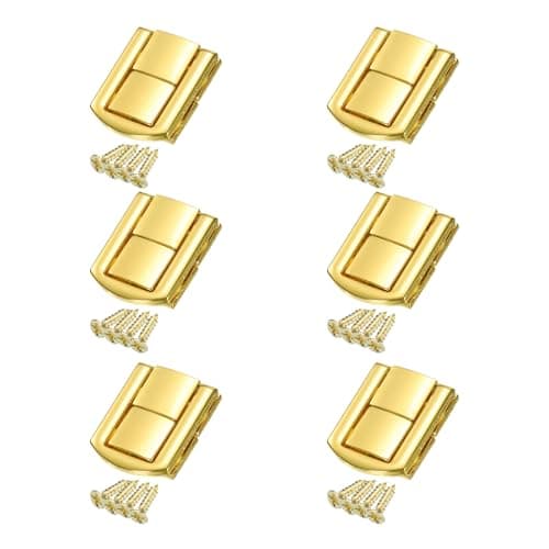 Image of sourcing map 6pcs Toggle Catch Lock, 1.2" x 1" Hasp Lock Latch Mini Hasp Clasp with Mounting Screws for Jewelry Box Gift Box Wooden Cabinet, Bright Gold
