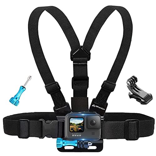 Image of MiPremium Chest Mount Harness Compatible with GoPro Hero 13 12 11 10 9 8 7 6 5 4 3 Fusion Session Black Silver & Other Sports Cameras Adjustable Body Strap + Jhook & Aluminum Thumbscrew Accessory