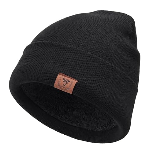 Image of OZERO Winter Beanie Hat for Men and Women: Warm Knit Skull Hat with Thermal Thick Polar Fleece Lining Snow Cap Winter Gifts for Family and Friends - Black
