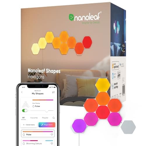 Image of Nanoleaf Shapes Hexagon Starter Kit, 9 LED Smart Light Panels - Dimmable & Modular Wi-Fi Wall Mood Lights, Works with Alexa Google Assistant Apple Homekit, for House Room Decor or Desk