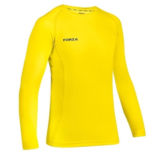 Image of FORZA Junior Boys’ Base Layer Long Sleeve Top | Moisture Wicking, 4‑Way Stretch Compression Undershirt for for All Sports | Multiple Sizes and Colours Available (Yellow, Age 9-10 (Junior))
