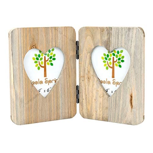 Image of Nicola Spring Folding 2-Photo Frame - Fits Photo Size 4 x 6 (10 x 15cm) - Pack of 1 - Rustic Heart Shaped Natural Wooden Picture Frame Freestanding Portrait Orientation Certificate Poster Frame