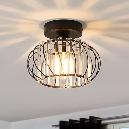 Image of ANWIO Ceiling Lights Living Room,Black Chandeliers Ceiling Light,Morden Flush Ceiling Lights,Light Fittings Ceilings,Crystals Bedroom Lights Ceiling,Hallway Lights Ceiling Lamp(E27,LAMP DIAM 22.5CM)