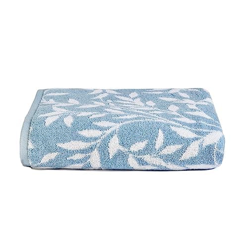 Image of Dreams & Drapes - Blue Leaf Bath Towel (90 x 150cm) - 100% Cotton - Soft Touch & Fluffy - Botanical Vintage Towel - Blue Floral Towel - Bath Towel/Bath Sheet - Bathroom Accessory