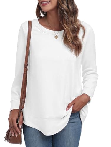 Image of GRECERELLE Sweatshirts for Women UK Crew Neck Long Sleeve Tops Women Casual Tunic Tops Shirts (White, XL)