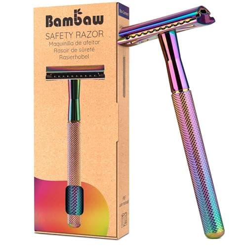 Image of Bambaw Double Edge Safety Razor Men, Metal Single Blade Razor for Men, Manual Shave with Balanced Weight for Full Control, Plastic Fee and Reusable, No Blade Included (Rainbow)