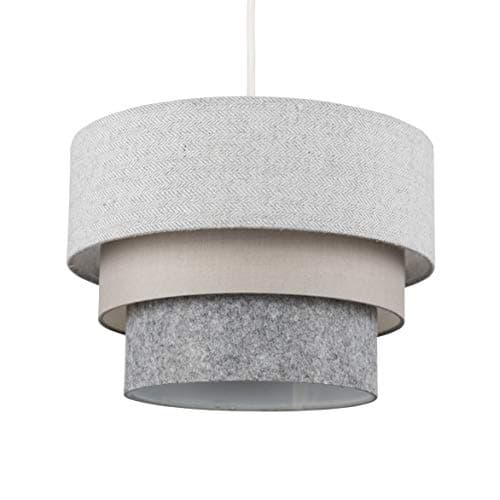 Image of MiniSun | Round Modern 3 Tier Fabric Ceiling Pendant Light Shade in Herringbone | Pendant Lights, Home Décor & Improvement Essential | 30cm Shade Width