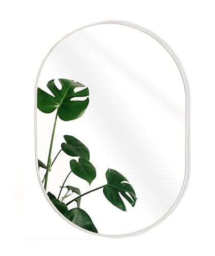 Image of GreyZouq Large 70cm x 50cm Oval Wall mounted Mirror, Elegant Framed contemporary Decor for Bathroom, Bedroom & Living Room. Horizontal or vertical hanging. (Silver)