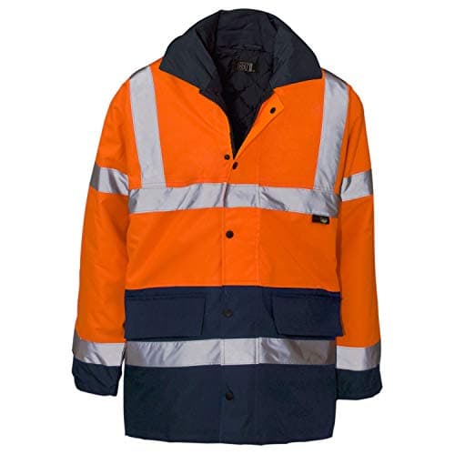 Image of Two-Tone Hi-Vis Parka Jacket with Padded Quilted Lining and Detachable Hood (4X-Large, Orange / Navy)