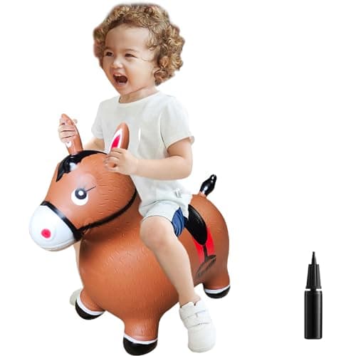 Image of ZHUYNXIR Inflatable Bouncy Horse Toy,Kid Jumping Horse Toy, Kid Favorite Jumping Toy.Perfect for Birthday, Bouncy Horse Brown.