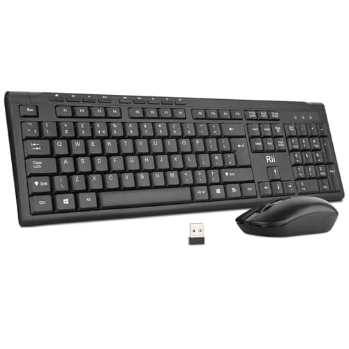 Image of Rii RK211 Wireless keyboard and Mouse,Standard Full Size Wireless Keyboard and Mouse Set for Work Office Home UK Layout (Battery not Included)