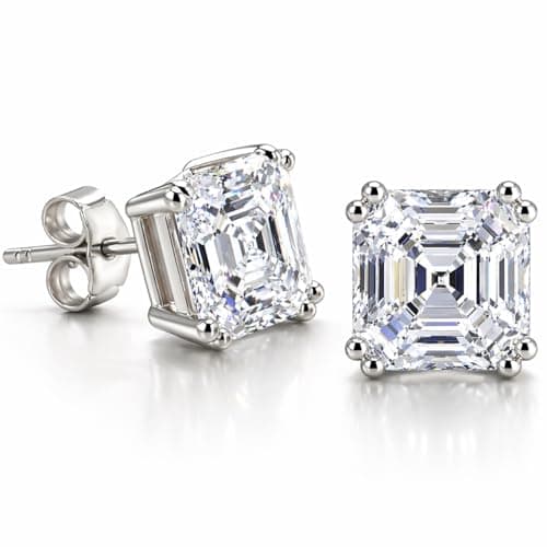 Image of SL Sterlings & Co. London 925 Sterling Silver Asscher Cut Square Stud Earrings for Women | Hypoallergenic, Nickel-Free, Rhodium Plated | Classic CZ Diamond Sparkle | Gift-Ready Box