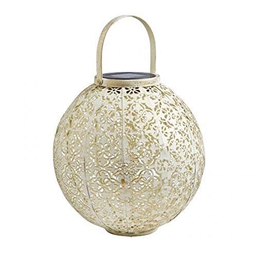 Image of Jones Smart Garden Damasque Cream Outdoor Garden Solar Lantern | Hanging or Tabletop Lantern | Brushed Gold Effect | Intricate Detail | Beautifully Illuminates at Dusk