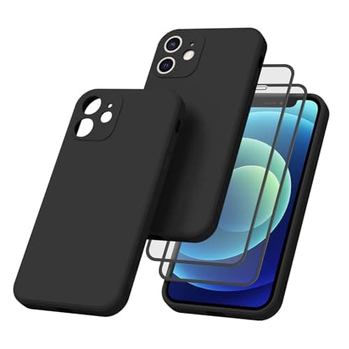 Image of Vancle Case for iPhone 12mini Phone Case,with 2 HD Screen Protectors, Shockproof Bumper Liquid Silicone Case with Microfiber Lining (Black)