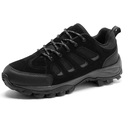 Image of TRAILBLITZ Walking Shoes Mens Lightweight Non Slip Comfortable Hiking Boots Climbing Trekking Outdoor Camping Trainers Mesh Lining Casual Men's Lace-Ups (9 Man,Black)