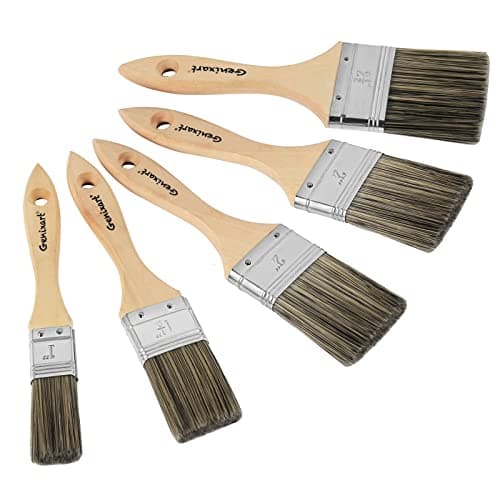 Image of Double Thick Chip Paint Brush Set, Wood Stain Brushes for Painting Walls and Fence Staining, Wooden Handle Masonry Paintbrush for Varnish, Paste, Gesso and Limewash (5 Pack Assorted Sizes)
