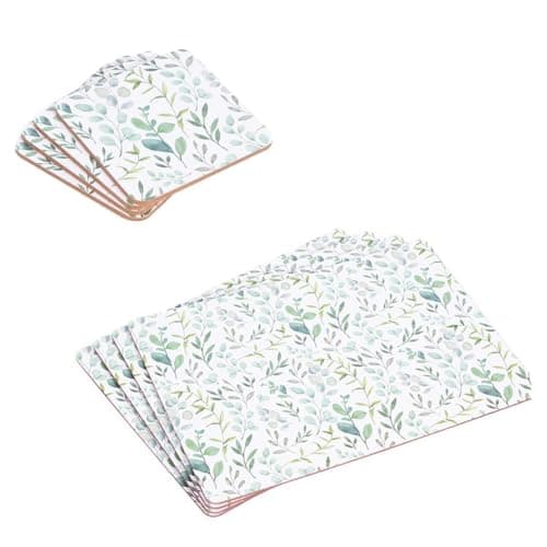 Image of YöL 4 Coasters + 4 Placemats Set Eucalyptus Dinner Plate Tea Coffee Table Protection