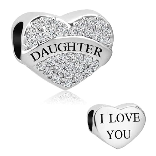 Image of Daughter I Love You Sparkling Heart Charm fits Pandora Charms Bracelets Christmas Birthday Jewellery Gift for Women Dad Clear Cubic Zirconia