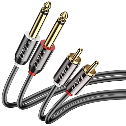 Image of J&D Dual 1/4 inch TS to Dual RCA Stereo Audio Interconnect Cable, RCA Male to 1/4" Male Jack Cord for Home Theater, Amplifiers, Hi-Fi Systems, Speakers, Gold Plated Copper Shell Heavy Duty, 1.8m