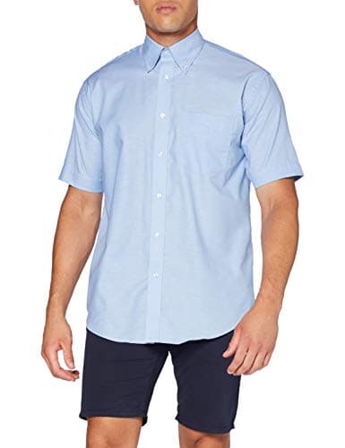 Image of Kustom Kit Men's Men's Workwear Oxford Shirt (Short Sleeve) Regular Fit Plain Round Collar Short Sleeve Business Shirt, Blue (Light Blue Kk-LBL-), 19