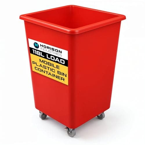 Image of Horison Industries Mobile Plastic Bin 760x465x465mm, 118L Red Trolley On Wheels Glass Bottle Recycling Bins, Bottle Skips for Home Bar, Outdoor Bars & Hotels, Heavy Duty Plastic Storage Boxes