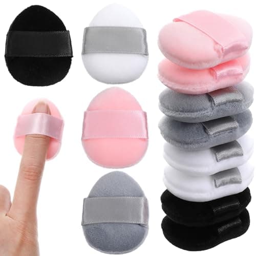 Image of Ouligay 6PCS Mini Powder Puff Velvet Finger Powder Puffs Reusable Small Drop-Shaped Makeup Puff for Foundation/Rouge/Highlight/Shadow 4 Color