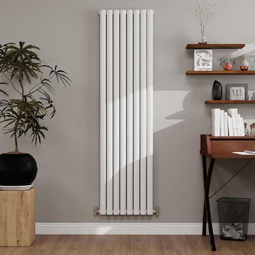Image of 1800×472mm White Vertical Designer Radiator 3425 BTU - Single Panel Modern Central Heating System for Bathroom, Kitchen & Living Room, Energy Efficient Designer Heater